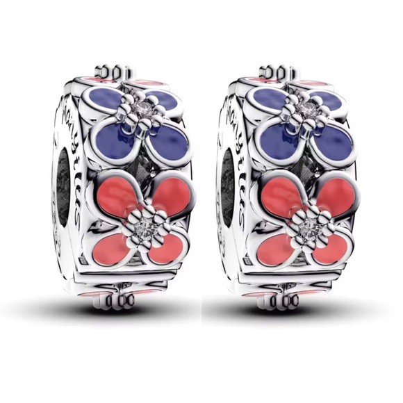 Pandora Jewelry - PAIR*** Pink & Purple Flowers Clip Charms